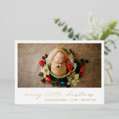 金ゴールドの休日の写真クリスマスの誕生発表 箔シーズンカード (立ち正面)