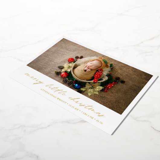 金ゴールドの休日の写真クリスマスの誕生発表 箔シーズンカード (回転した状態)