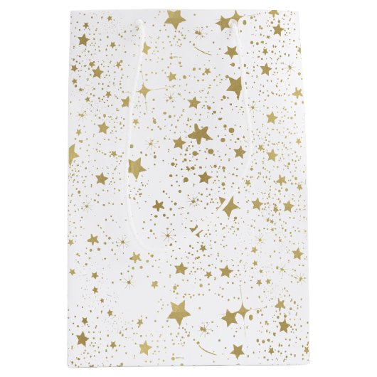 金ゴールドの光っている星 ミディアムペーパーバッグ (正面)