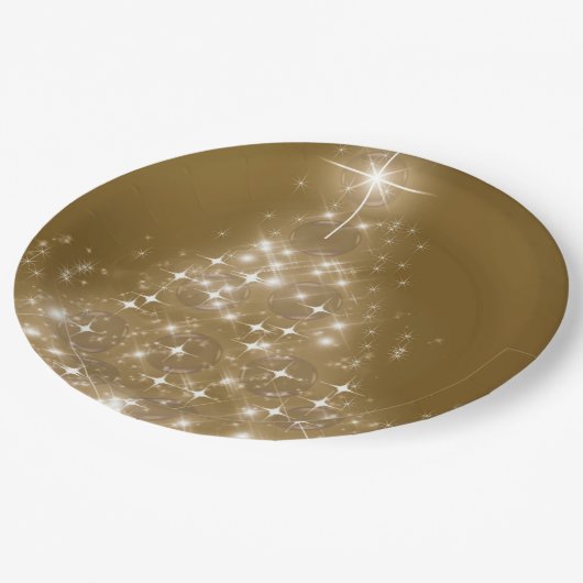 金ゴールドの光エレガントりのクリスマスツリー ペーパープレート (アングル)