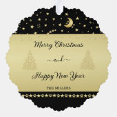 金ゴールドの光沢のあるクリスマススター、金ゴールドと黒の前足 オーナメントカード (裏面)