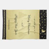 金ゴールドの光沢のあるクリスマススター、金ゴールドと黒の前足 キッチンタオル (横)