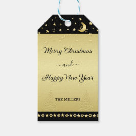 金ゴールドの光沢のあるクリスマススター、金ゴールドと黒の前足 ギフトタグ
