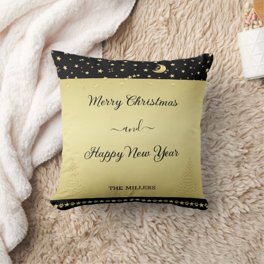 金ゴールドの光沢のあるクリスマススター、金ゴールドと黒の前足 クッション (ブランケット)