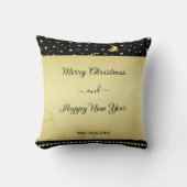 金ゴールドの光沢のあるクリスマススター、金ゴールドと黒の前足 クッション (正面)