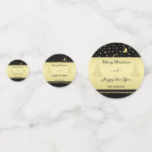 金ゴールドの光沢のあるクリスマススター、金ゴールドと黒の前足 コンフェッティ (正面)