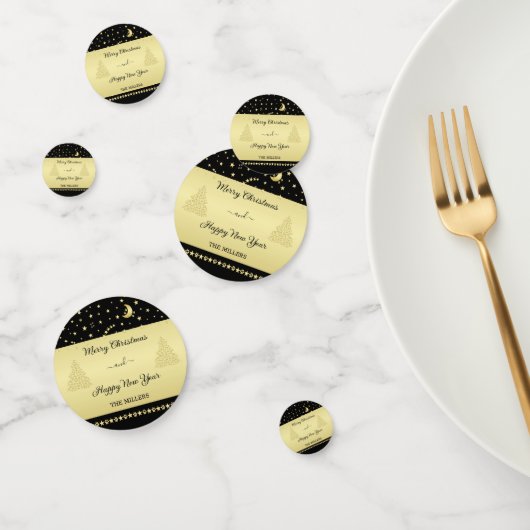 金ゴールドの光沢のあるクリスマススター、金ゴールドと黒の前足 コンフェッティ (グループ)