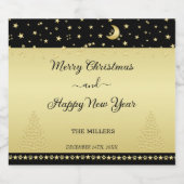 金ゴールドの光沢のあるクリスマススター、金ゴールドと黒の前足 スパークリングワインラベル (シングルラベル)