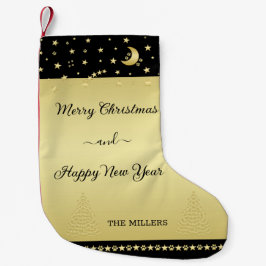 金ゴールドの光沢のあるクリスマススター、金ゴールドと黒の前足 スモールクリスマスストッキング