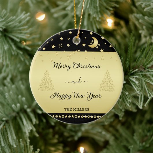 金ゴールドの光沢のあるクリスマススター、金ゴールドと黒の前足 セラミックオーナメント (ツリー)
