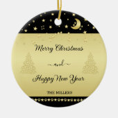 金ゴールドの光沢のあるクリスマススター、金ゴールドと黒の前足 セラミックオーナメント (正面)