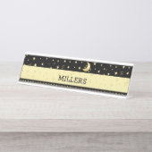 金ゴールドの光沢のあるクリスマススター、金ゴールドと黒の前足 デスクネームプレート (正面)