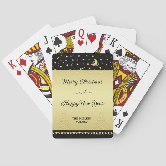 金ゴールドの光沢のあるクリスマススター、金ゴールドと黒の前足 トランプ (裏面)