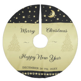 金ゴールドの光沢のあるクリスマススター、金ゴールドと黒の前足 ブラッシュドポリエステルツリースカート