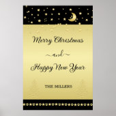 金ゴールドの光沢のあるクリスマススター、金ゴールドと黒の前足 ポスター (正面)