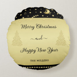金ゴールドの光沢のあるクリスマススター、金ゴールドと黒の前足 ラウンドクッション