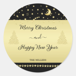 金ゴールドの光沢のあるクリスマススター、金ゴールドと黒の前足 ラウンドシール