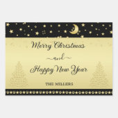 金ゴールドの光沢のあるクリスマススター、金ゴールドと黒の前足 ラッピングペーパーシート (正面2)