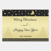 金ゴールドの光沢のあるクリスマススター、金ゴールドと黒の前足 ラッピングペーパーシート (正面)