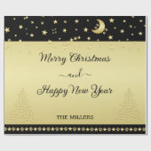 金ゴールドの光沢のあるクリスマススター、金ゴールドと黒の前足 ラッピングペーパー (フラット)