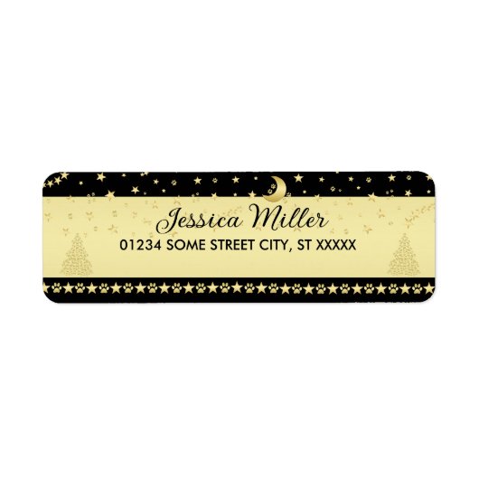 金ゴールドの光沢のあるクリスマススター、金ゴールドと黒の前足 ラベル (正面)