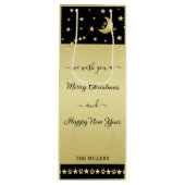 金ゴールドの光沢のあるクリスマススター、金ゴールドと黒の前足 ワインギフトバッグ (正面)