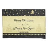 金ゴールドの光沢のあるクリスマススター、金ゴールドと黒の前足 枕カバー (正面)