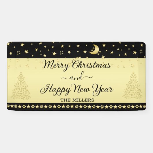金ゴールドの光沢のあるクリスマススター、金ゴールドと黒の前足 横断幕 (横)