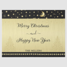 金ゴールドの光沢のあるクリスマススター、金ゴールドと黒の前足 薄葉紙