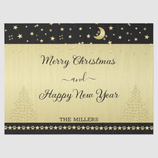 金ゴールドの光沢のあるクリスマススター、金ゴールドと黒の前足 薄葉紙 (正面)