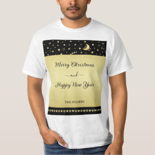 金ゴールドの光沢のあるクリスマススター、金ゴールドと黒の前足 Tシャツ