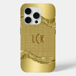 金ゴールドの光沢のあるフェイク外観 iPhone 15 PROケース