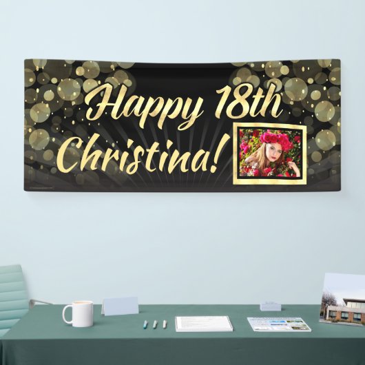 金ゴールドの写真の第18誕生会の装飾 横断幕 (トレードショー)