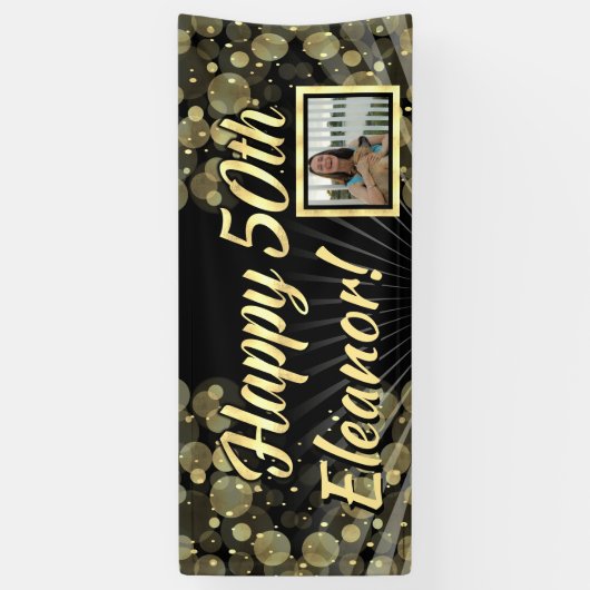 金ゴールドの写真の第50誕生会の旗 横断幕 (縦)