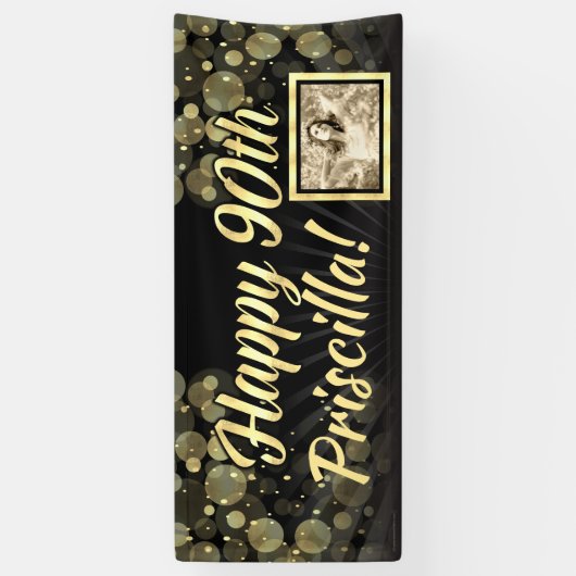 金ゴールドの写真の第90誕生会の装飾 横断幕 (縦)