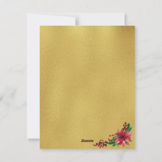 金ゴールドの写真クリスマスポインセチア シーズンカード (裏面)