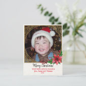 金ゴールドの写真クリスマスポインセチア シーズンカード (スタンド正面)