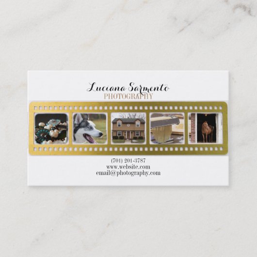 金ゴールドの写真撮影のカメラのフィルムのストリップ 名刺 (正面)