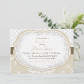 金ゴールドの冬の雪片のシャワーの招待状 招待状 (スタンド正面)