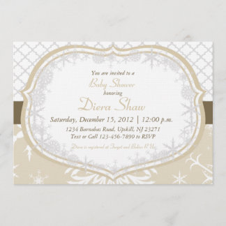 金ゴールドの冬の雪片のシャワーの招待状 招待状