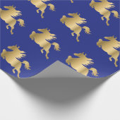 金ゴールドの勾配のアラビアの馬の青い覆い ラッピングペーパー (角)