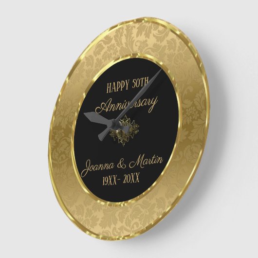 金ゴールドの勾配のダマスク織および渦巻 ラージ壁時計 (傾斜)