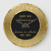 金ゴールドの勾配のダマスク織および渦巻 ラージ壁時計 (正面)