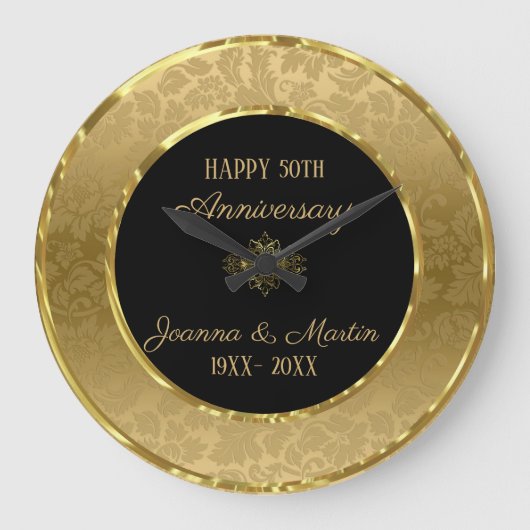 金ゴールドの勾配のダマスク織および渦巻 ラージ壁時計 (正面)