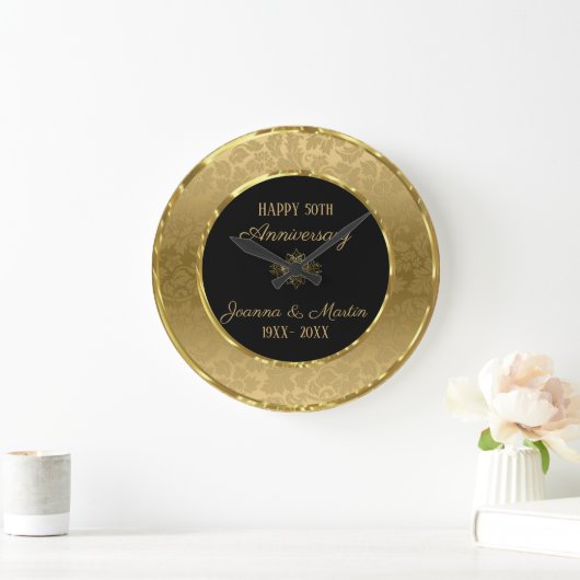 金ゴールドの勾配のダマスク織および渦巻 ラージ壁時計 (ホーム)