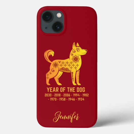 金ゴールドの勾配の年の犬の〔占星術の〕十二宮図名Red Case-Mate iPhoneケース (裏面)