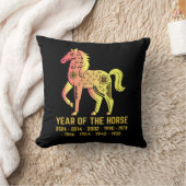 金ゴールドの勾配の年の馬の〔占星術の〕十二宮図ブラック クッション (ブランケット)