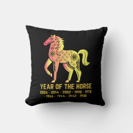 金ゴールドの勾配の年の馬の〔占星術の〕十二宮図ブラック クッション