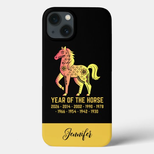 金ゴールドの勾配の年の馬の〔占星術の〕十二宮図名ブラック Case-Mate iPhoneケース (裏面)