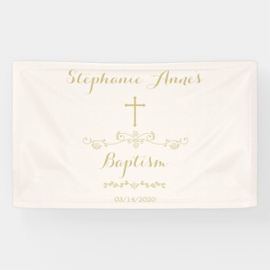 金ゴールドの十字および月桂樹 横断幕 (横)